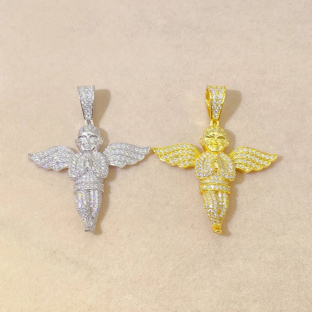 Ready to Ship Iced Out Jewelry Pass Diamond Tester 18k Gold Plated Silver Hiphop Moissanite Angel Pendants