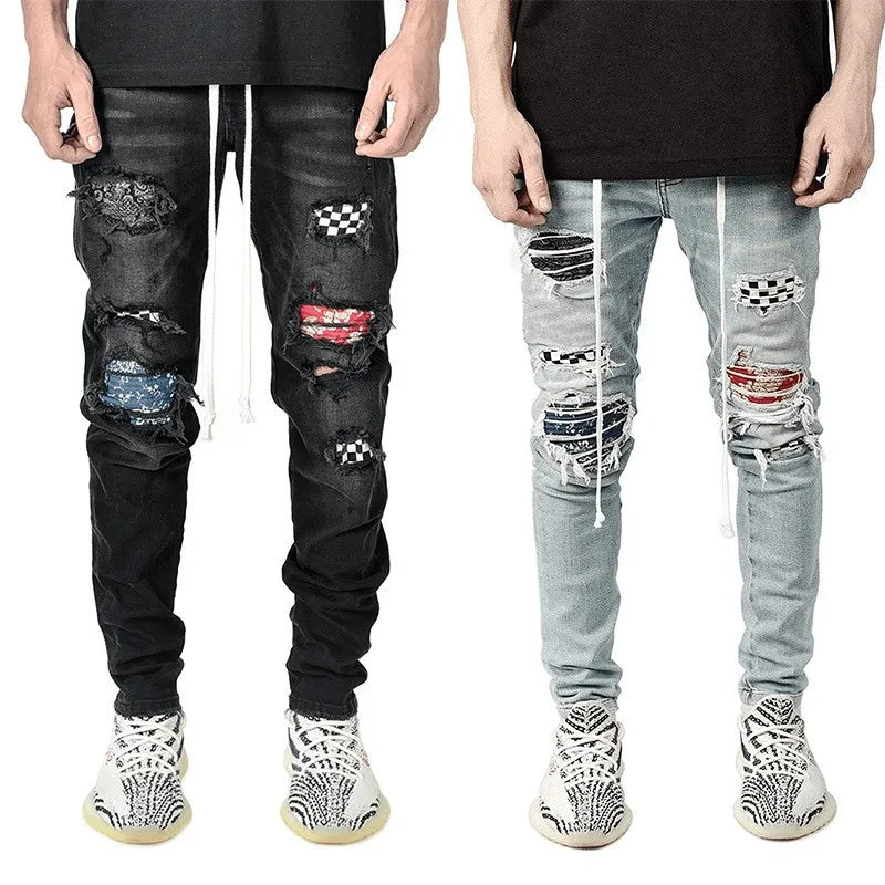 2026 Patch Jeans Men Quality Fashion Trousers Hole Ripped Jeans Pant With Patches