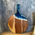 Acacia Wood and Epoxy Resin Cheese Board with Handle Double-sided Home Kitchen Resin Cutting Board