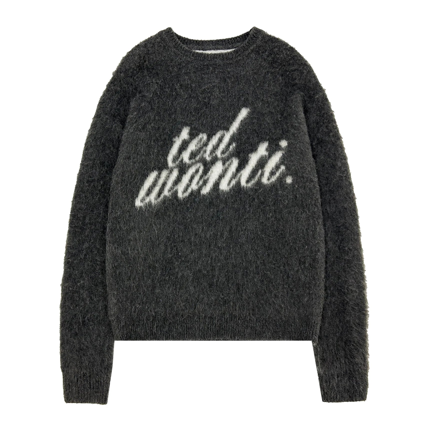 Hot-Selling Custom Logo Jacquard Knitted Jumper Drop Shoulder Furry Mohair Wool Pullover Winter Crew Neck Sweater