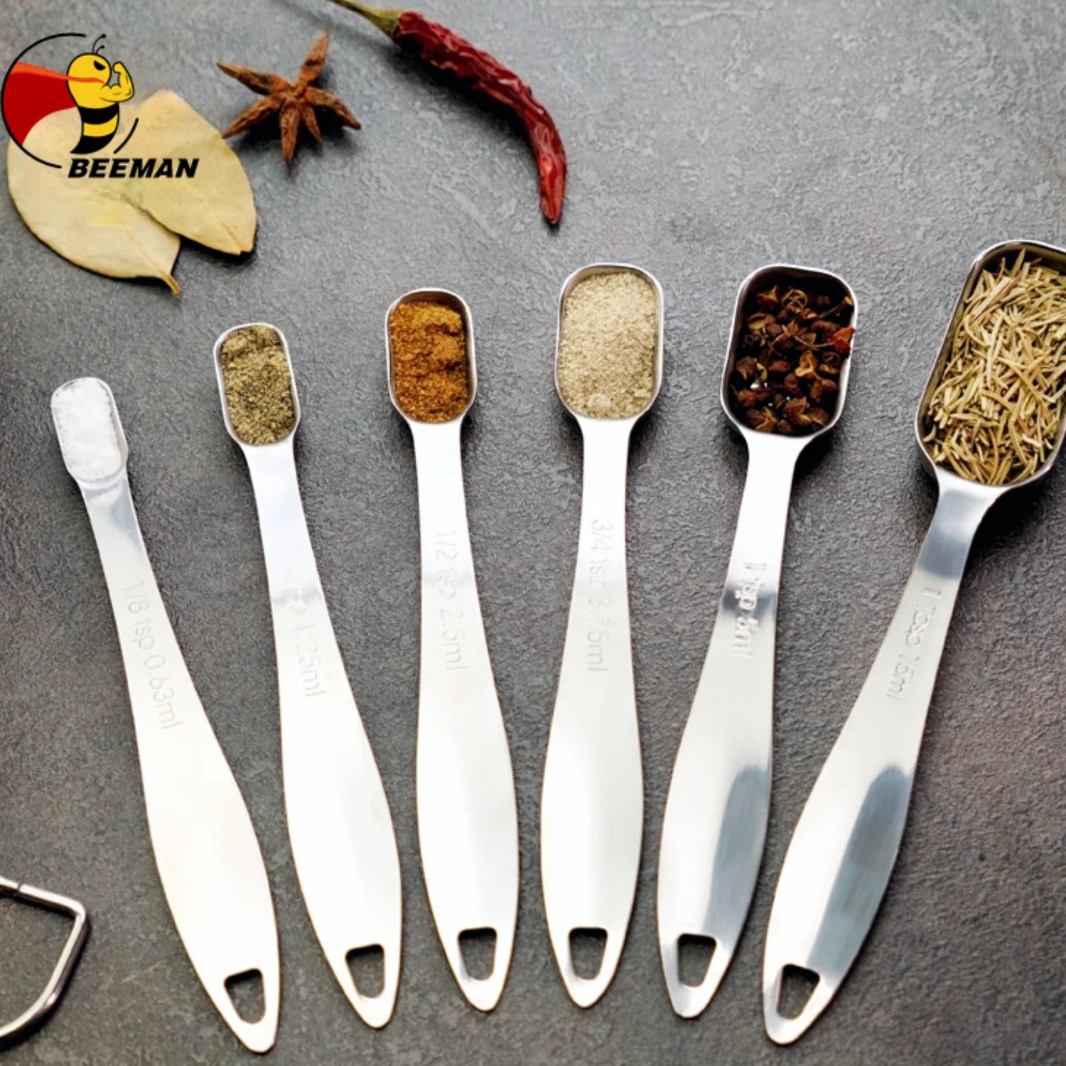 Beeman Logo Collapsable Medicine Powder 6-in-1 Measure Magnetic Mini Measuring Spoons Set