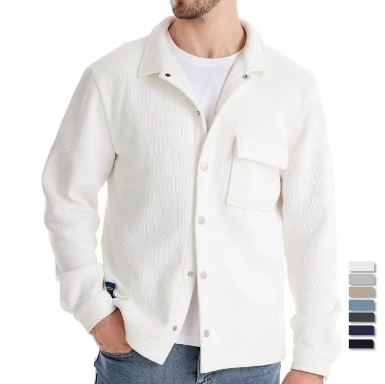RNSHANGER Button Men Jacket Stylish Men's Lapel Jacket With Patch Pocket Waffle Texture Long Sleeve Single Breasted Coat