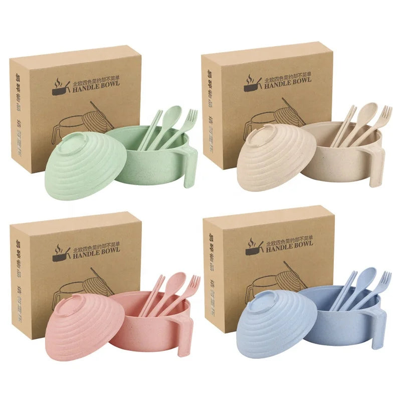 Hot Selling Cutlery Set Wheat Straw Cereal Bowls Instant Noodle Snack Soup Dessert Serving Bowl Set of 5 With Box