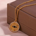 2024 Trend Jewelry Engraved Sunburst Evil Eye Zircon Necklace Gold Plated Stainless Steel Necklace