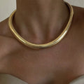 CLIORO Thick Waterproof Trendy Jewelry 10mm Stretch Gold Plated Vintage Chunky Statement Choker Stainless Steel Necklace Women