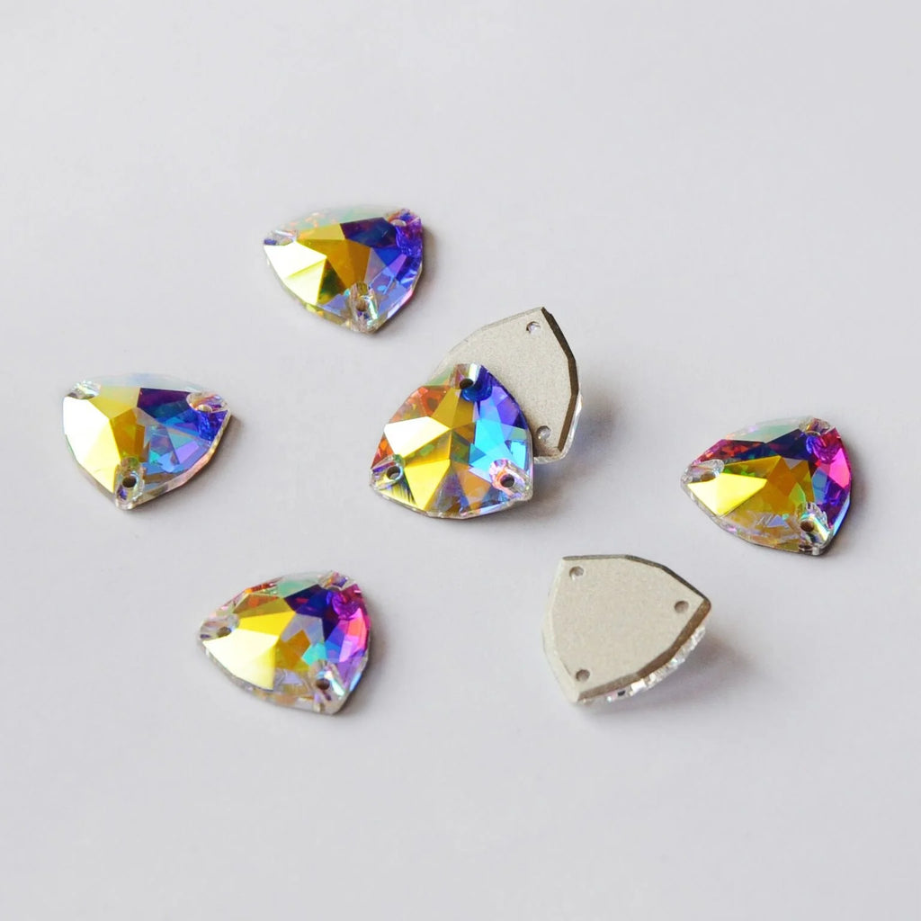 3272 AB Color Hot Sale Flat Back Crystals Glass Rhinestones Triangle Sew on Craft Rhinestones for Apparel