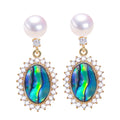 18K Gold-plated Luxury Zircon Abalone Shell Drop Earrings Natural Freshwater Pearl Earrings for Women