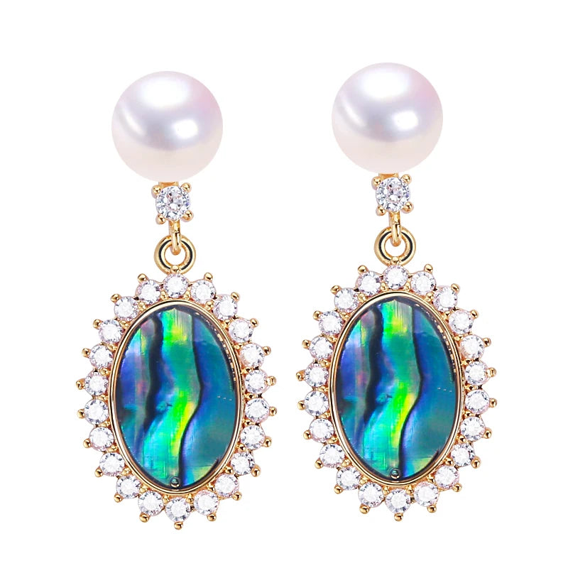 18K Gold-plated Luxury Zircon Abalone Shell Drop Earrings Natural Freshwater Pearl Earrings for Women