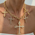 Hip Hop Punk Style Thick Chain Clavicle Chain Ladies Wholesale Rhinestone Large Cross Pendant Tassel Necklace
