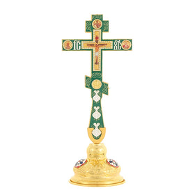 HT 26.5cm Russian Orthodox Standing Cross Orthodox Crucifix with IC XC Enamel Gold Plated Alloy Crucifix for Home Prayer Room