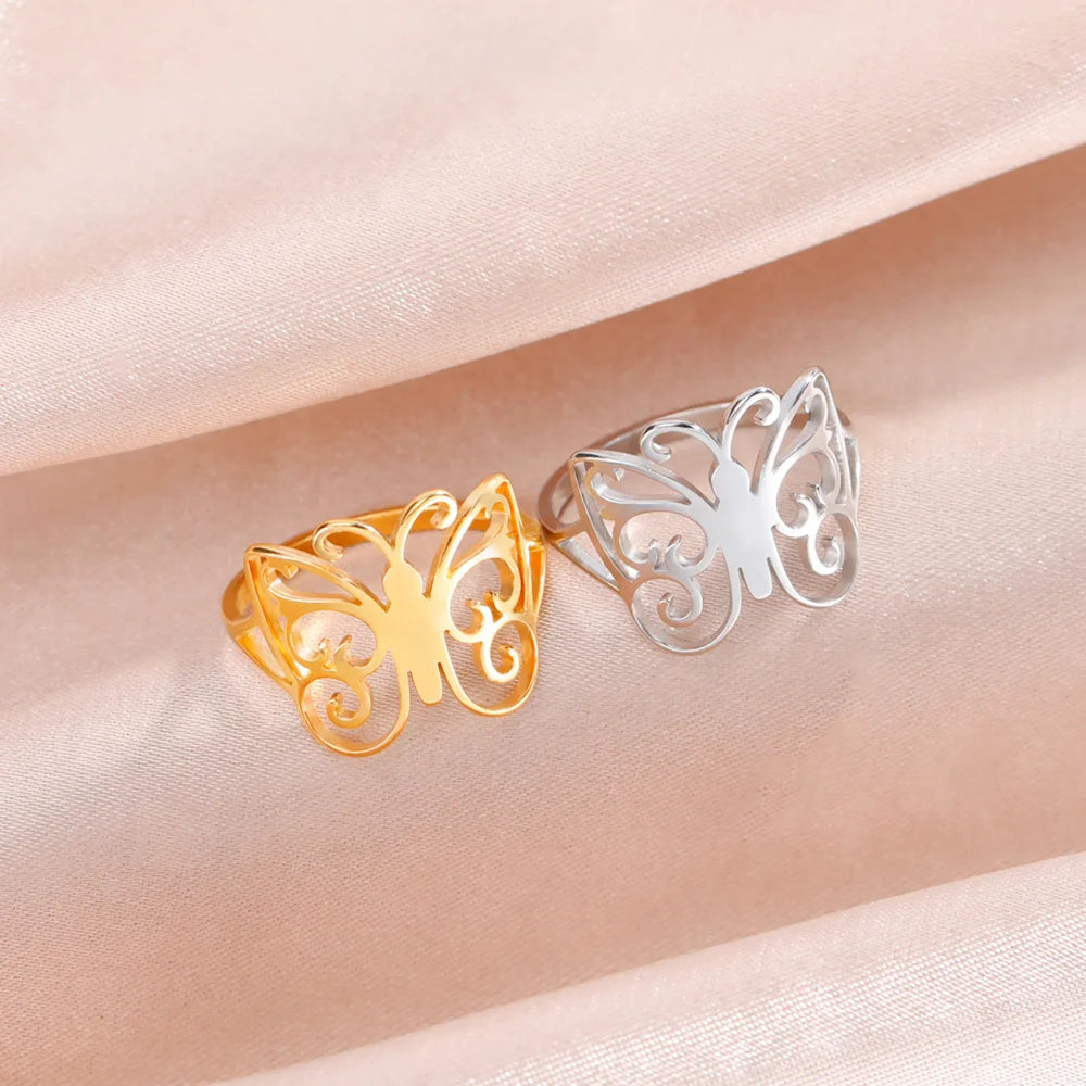 Wholesale Rings Jewelry Women Stainless Steel Brands Custom Silver Gold Plated Stainless Steel butterfly Rings