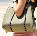 Shoulder Straps Bag Women Pool Beach Bags Tote Bag Bucket SBR Neoprene Fabric Striped 2021 NEW Fashion Travel Large Gym Neoprene