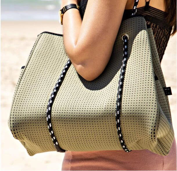 Shoulder Straps Bag Women Pool Beach Bags Tote Bag Bucket SBR Neoprene Fabric Striped 2021 NEW Fashion Travel Large Gym Neoprene