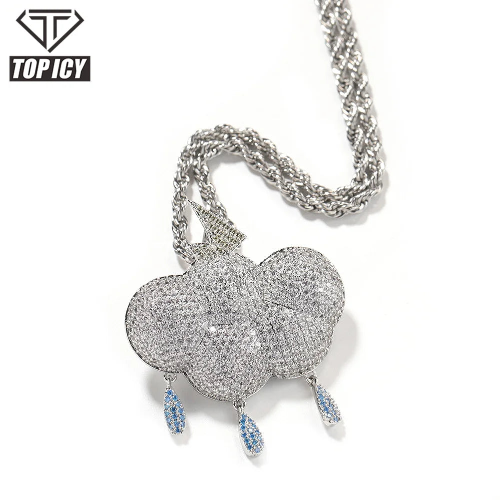 Top Icy Iced Lovely Rainy Pendant Necklace 18K Gold Plated Brass CZ Zircon Fashion Jewelry Pendants for Wedding Parties