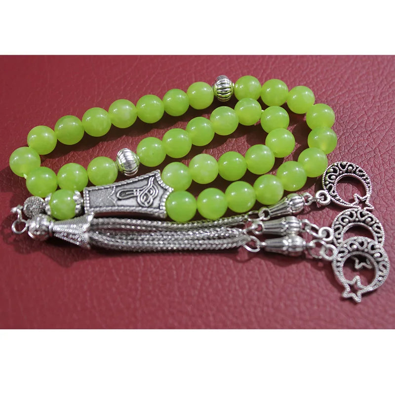 Islamic 33 Tasbih Green Natural Stone Muslim Misbaha Arabic Fashion Bracelet Gift Accessories Prayer Beads Unisex
