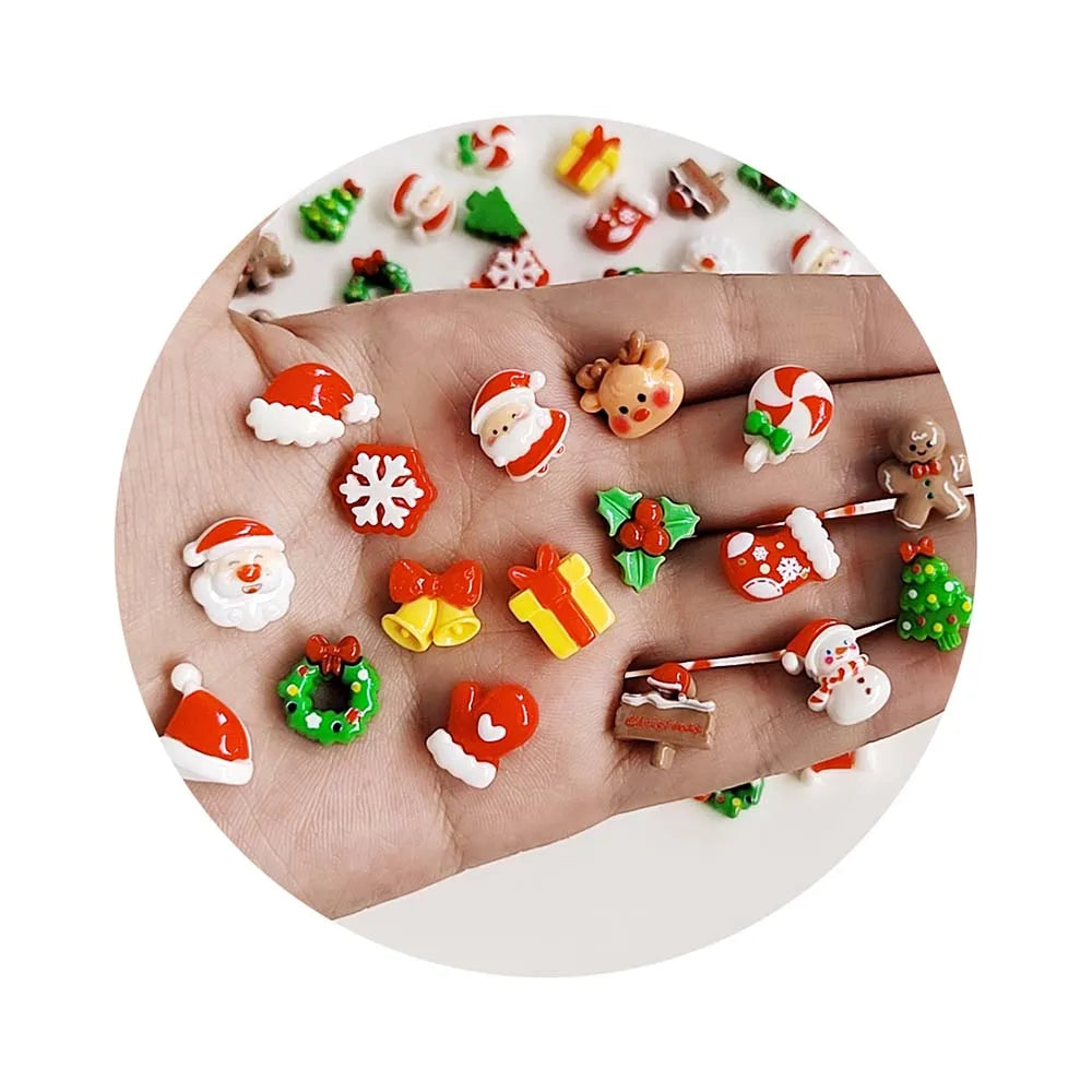 Bulk 100pcs 3D Mixed Christmas Resin Slime No Hole Beads Nail Art Charms for Women & Girls' Holiday Nail Supplies for Craft Use
