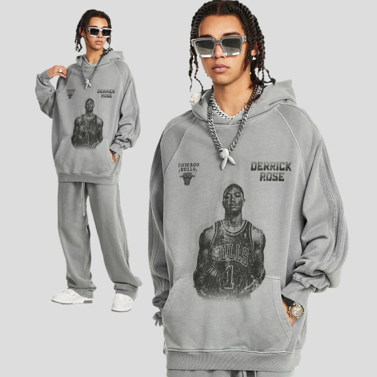 410G American Street Trend Retro Hip-hop Portrait Hooded Sweatshirt 100% Cotton Baggy Hoodie for Spring Season