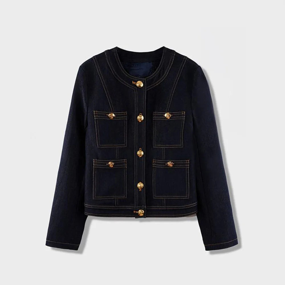 Manufacturer Custom Wholesale  Vintage Denim Jackets Winter Fashion Collarless Jackets for Women