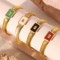 18K Gold Plated Geometric Square Zircon Stainless Steel Snake Chain Necklace Bracelet Jewelry Set