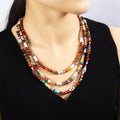 New Vintage Women Bohemian 468mm Ethnic Christmas Jewelry Handmade Natural Gemstone Coconut Shell Hematite 3 Layer Necklace