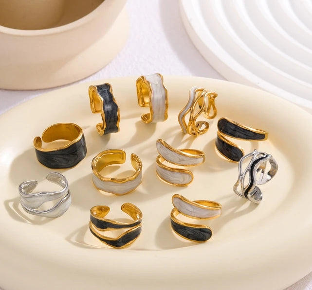 New Design Gorgeous Gold Plated Asymmetrical Water Proof Dripping Oil Stainless Steel Open Ring