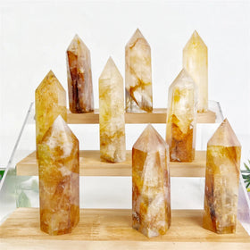 Natural Crystals Wholesale Golden Healer Yellow Fire Quartz Hematoid Tower for Decoration