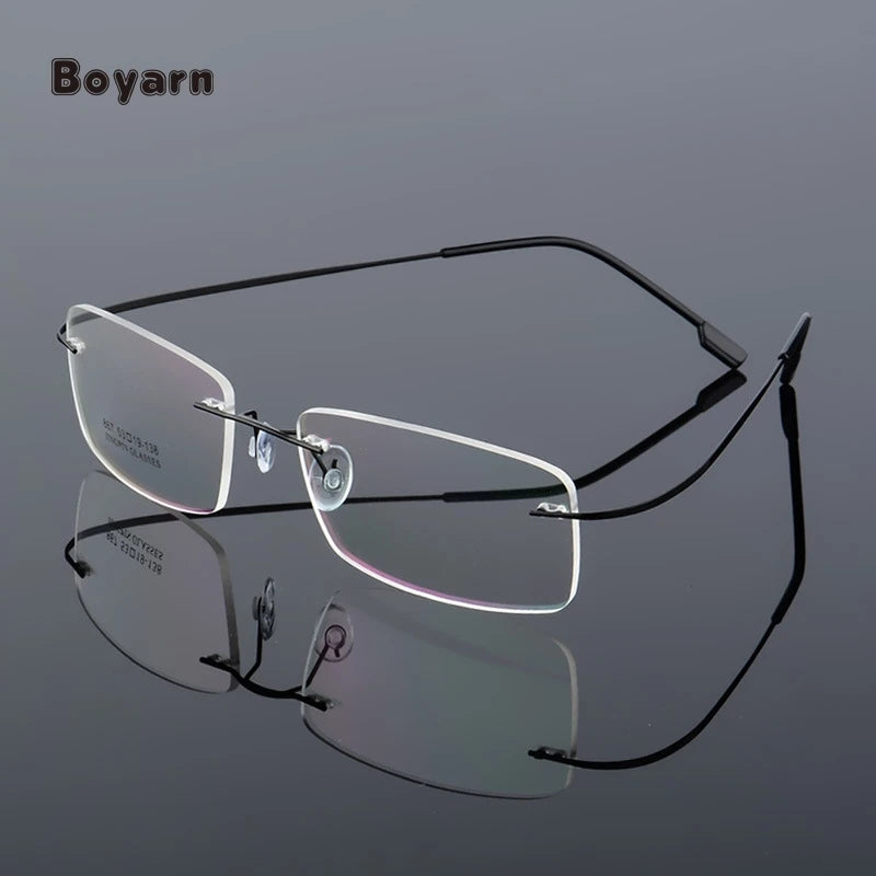 Boyarn Titanium Alloy Ultralight Metal Rimless Eye Glasses Spectacle Frames Prescription Optical Eyeglasses Women Men Eyewear