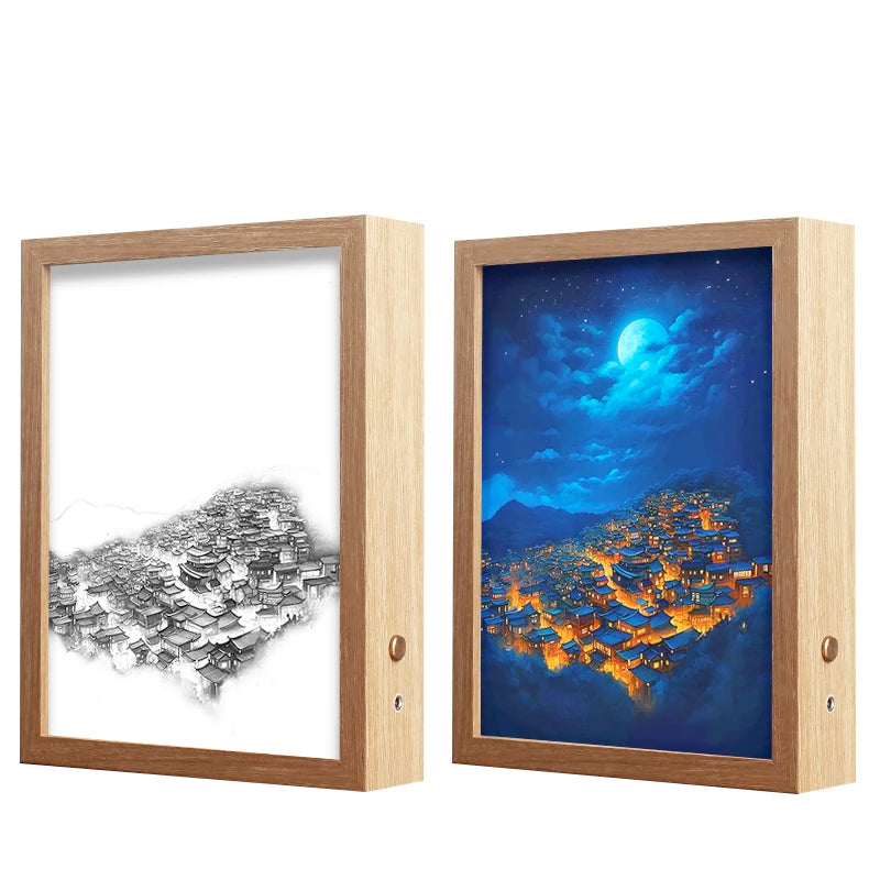 USB  Acrylic LED Glowing Photo Frame Square Animal View Wall Art with Living Room Lighting Painting