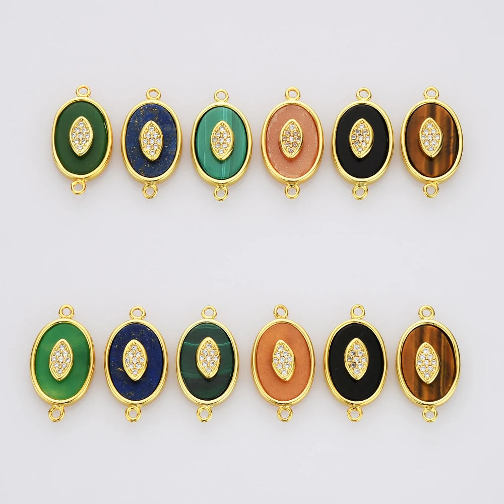 WX2126 Evil's Eye Zircon CZ Connector Pendant Natural Oval Gemstone Gold Pendant Charms