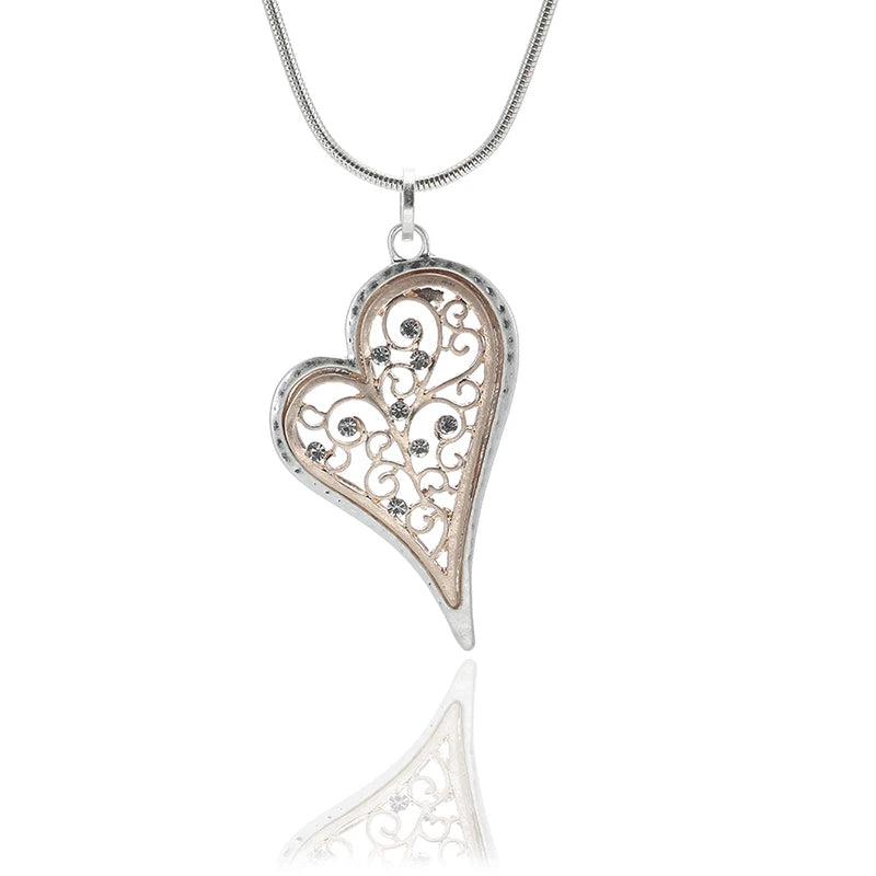 Hollow Two Tone Heart Pendant Tennis Women Crystal Long Chain Wedding Wedding Engagement Necklace