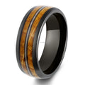 POYA Unisex 8mm Whiskey Barrel Wood  Guitar String Inlay Ring Dark Gunmetal Black Tungsten Ring for Wedding Anniversary & Gift