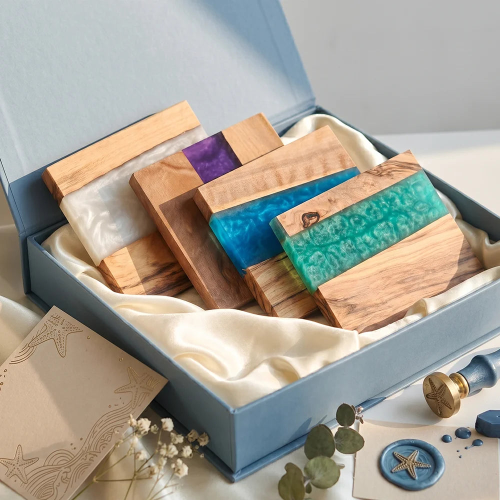 Gift for Her Handmade Olive Wood and Epoxy Resin Coasters Unique Drink Coasters for Wedding Housewarming