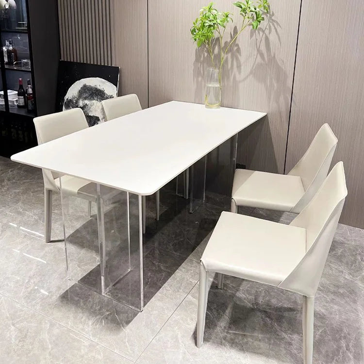 Modern White Rock Slab Acrylic Suspension Dining Table Creamy Style Rectangular Home Furniture Minimalist Style for Home Use
