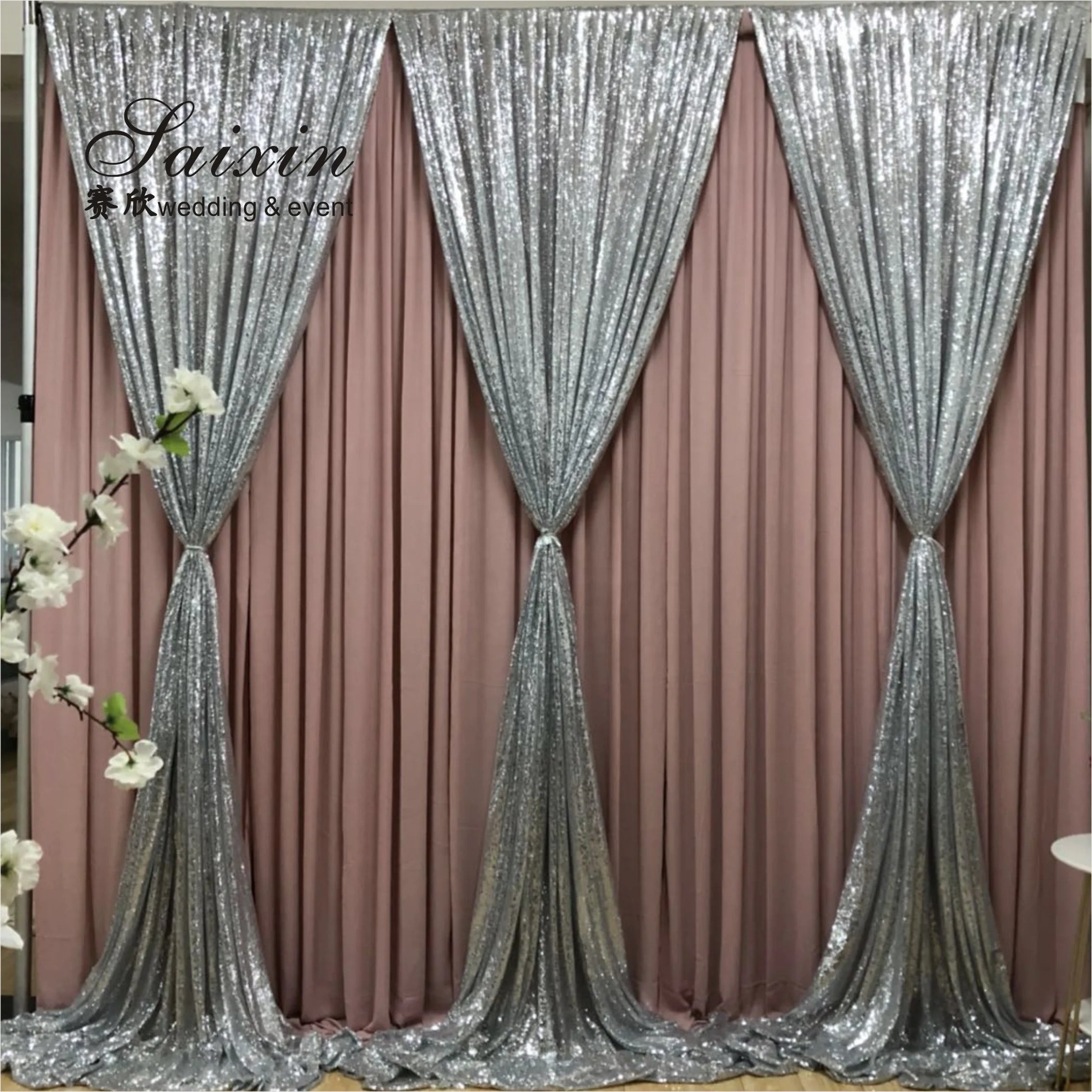 SX-388 Traditional Luxurious Ice Silk Drape Cloth Curtains Valance New Arrival Wholesale for Wedding Stage Backdrop Decoration
