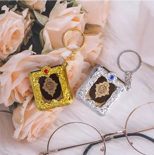 Gold Silver Arabic Real Quran Keychain Eid Mubarak Mascot Muslim Party Memorial Gift for Guests Purse Car Decor