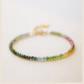 Fine 2mm rainbow Small Tourmaline Bracelet 14k Gold Gradient Color Ins Tiny Crystal Bracelet for Girl