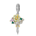 Romantic Zircon Bouquet Pendant with Gold Plated Tied 925 Silver CZ Beads for Women Bracelet Jewelry Making Valentine's Day Gift