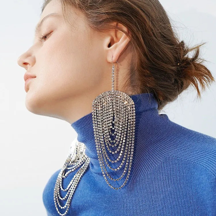 Unique Multi-layer Crystal Earrings - Versatile and Sparkling Diamond Waterdrop Ear Pendants for Women