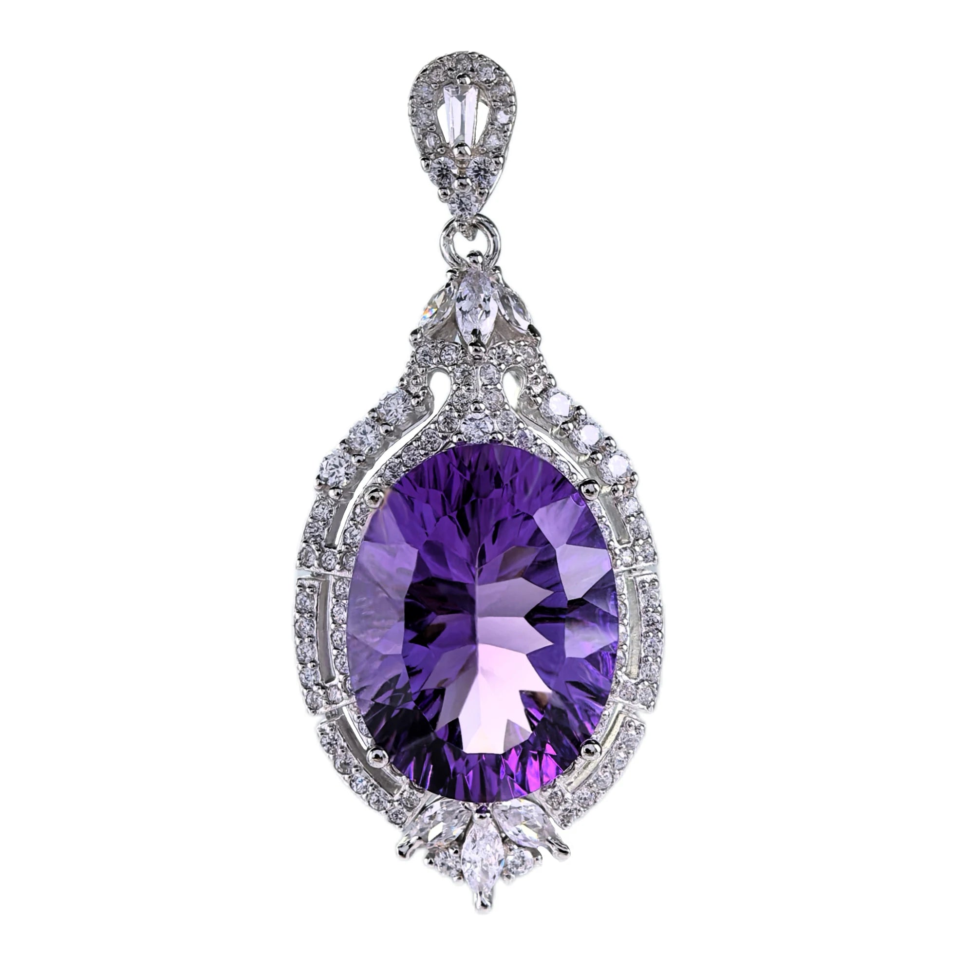 Graceful Rhodium Plated Sterling Silver 925 Jewellery Natural Amethyst Pendant for Women Anniversary Gift