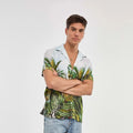 Imperio Shop Green Floral Hawaiian Men's Casual Shirt V-neck Summer Comfortable and Stylish Model Imp9239