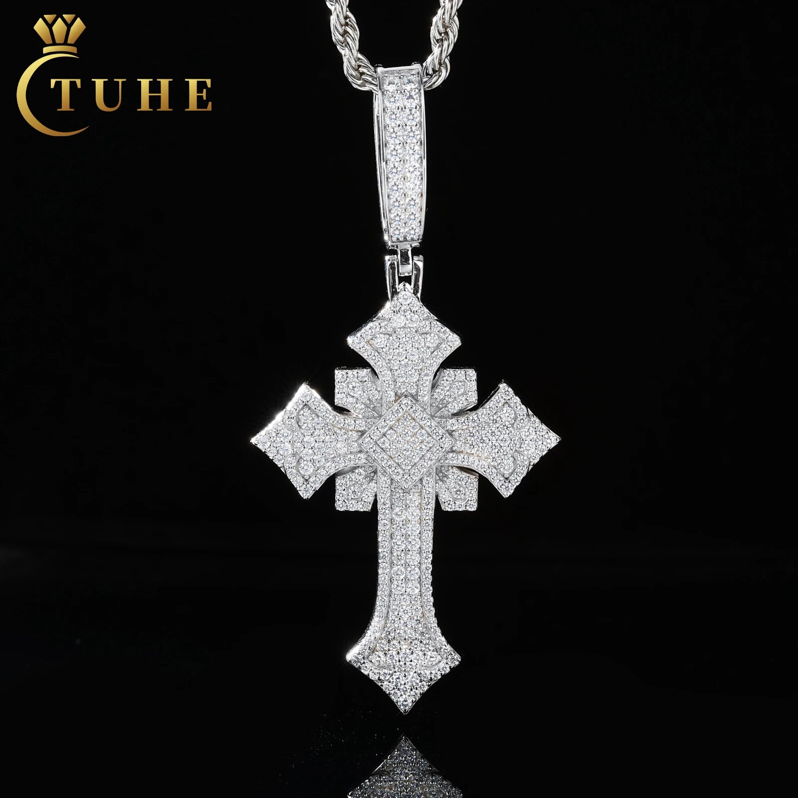 Fashion Hip Hop Crucifix Jewelry White Gold 925 Sterling Silver VVS Moissanite Diamond Iced Out Cross Pendant for Men Women