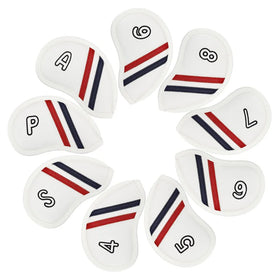 Factory Supply White PU Leather Red &Blue Stripes Customized Logo Golf Club Iron Cover