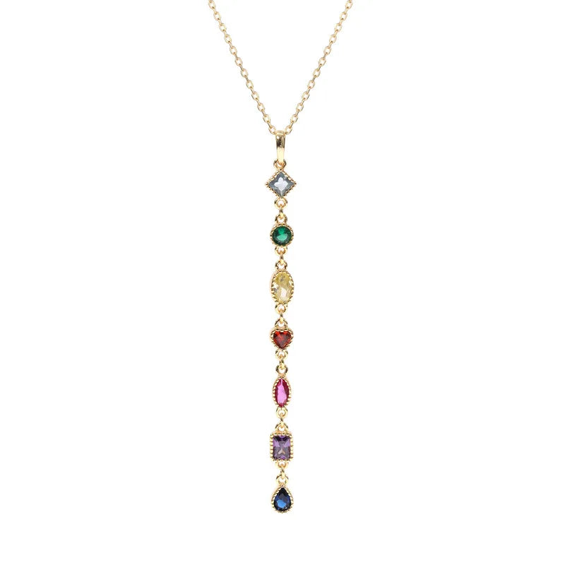 Elegant S925 Sterling Silver Long Tassel Necklace Gold Plated Color Women New Colored Gemstone Colorful Zircon Necklaces
