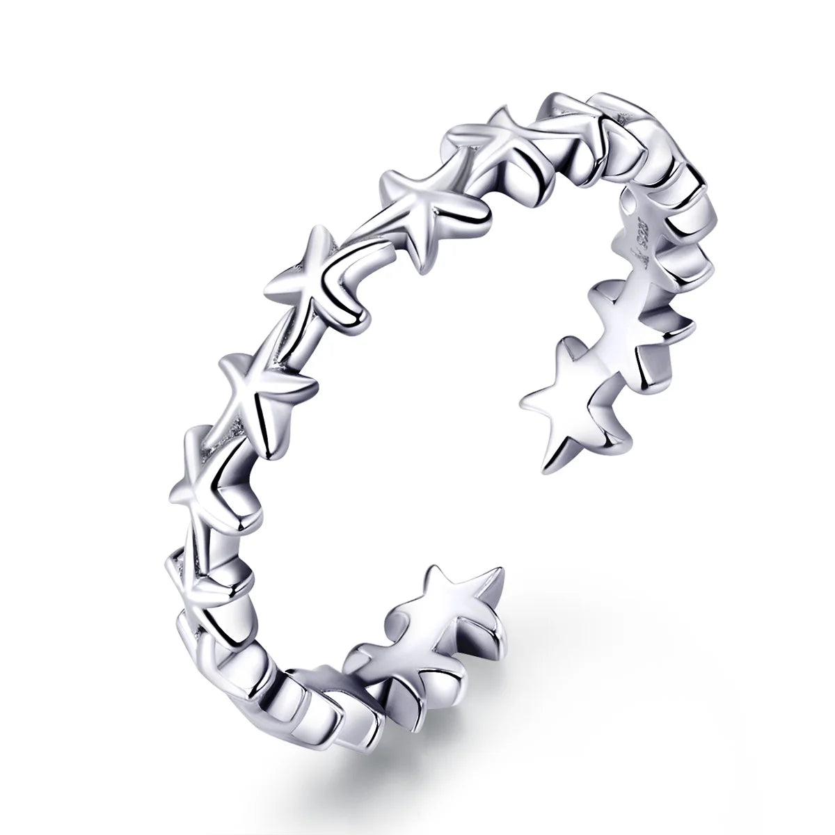925 Real Sterling Silver Fine Rings for Women Adjustable Open Design Starfish Stackable Finger Jewelry Free Size SCR607