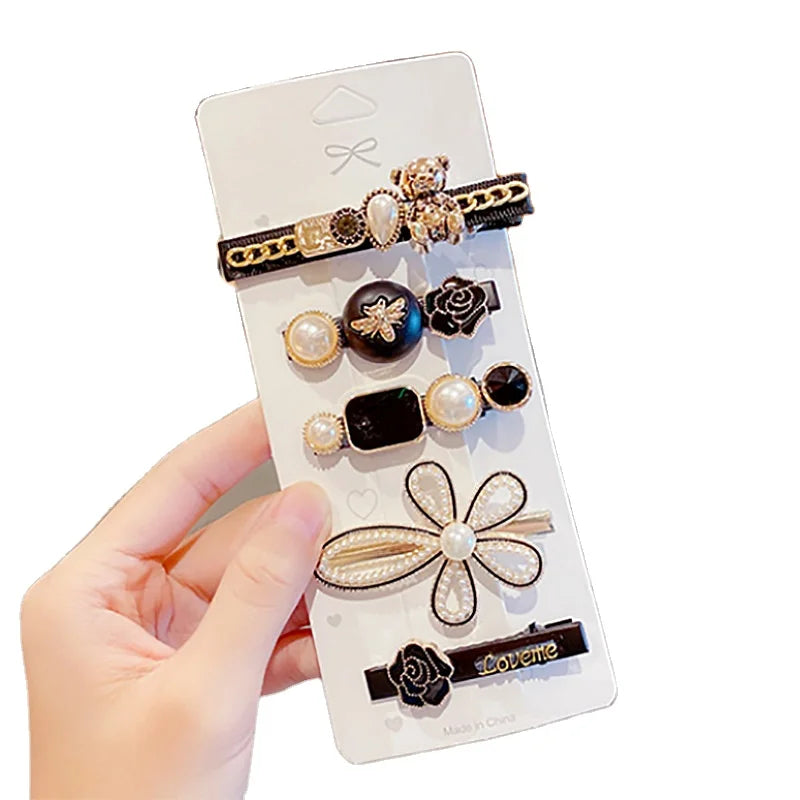 Multi Piece Set Temperament Side Clip Wild Net Red Pearl Bow Knot Broken Hair Clip Hairpin