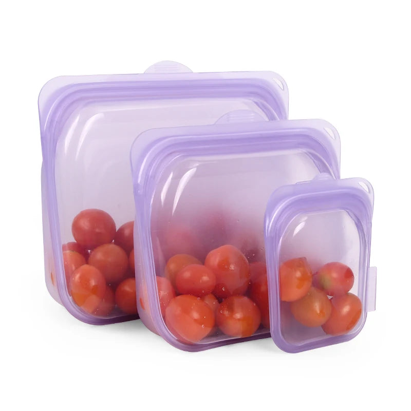 BPA Free Eco-friendly Stand up Reusable Silicon Ziplock Food Storage Bag Pouch Food Grade Safe Silicone Freezer Bags for Food