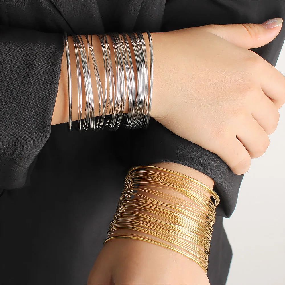 New Arrival Fashion Cheap Wholesale Design Metal Multi-layer Circle Women's Bracelet Jewelry 18k Gold Multi-layer Bangles