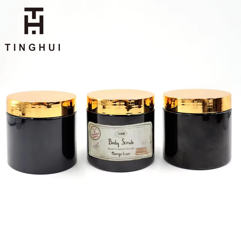 Custom Label 250ml 8 oz Luxury Gold Lid Cosmetic Packaging Food Grade Black Plastic Containers Jars with Lids