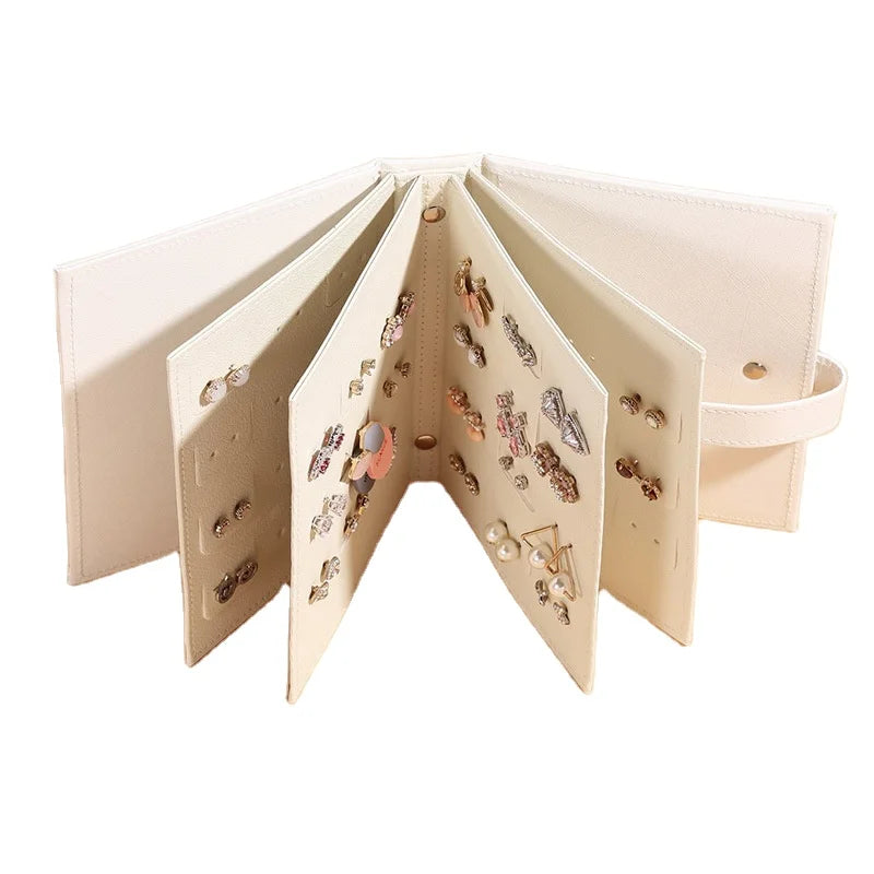 Custom Logo Leather Small Jewelry Storage Book Portable Travel Velvet Jewellery Storage Case Necklace Ring Earring Box Organizer