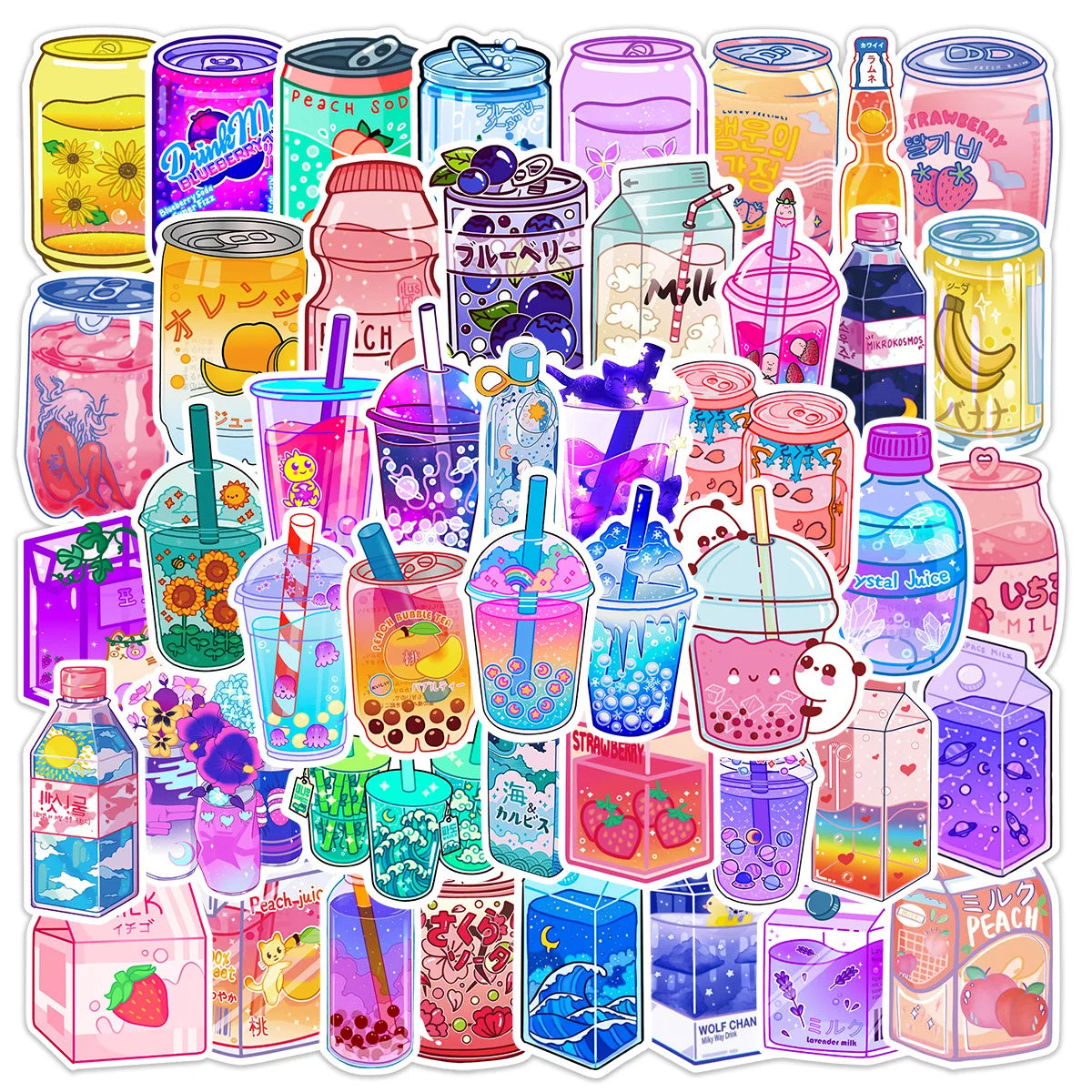 50PCS Fruit juice bottle laptop phone luggage decorative boba milk tea sticker